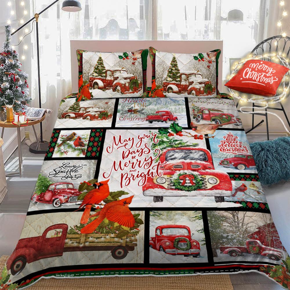 Red Truck Christmas Quilt Bedding Set