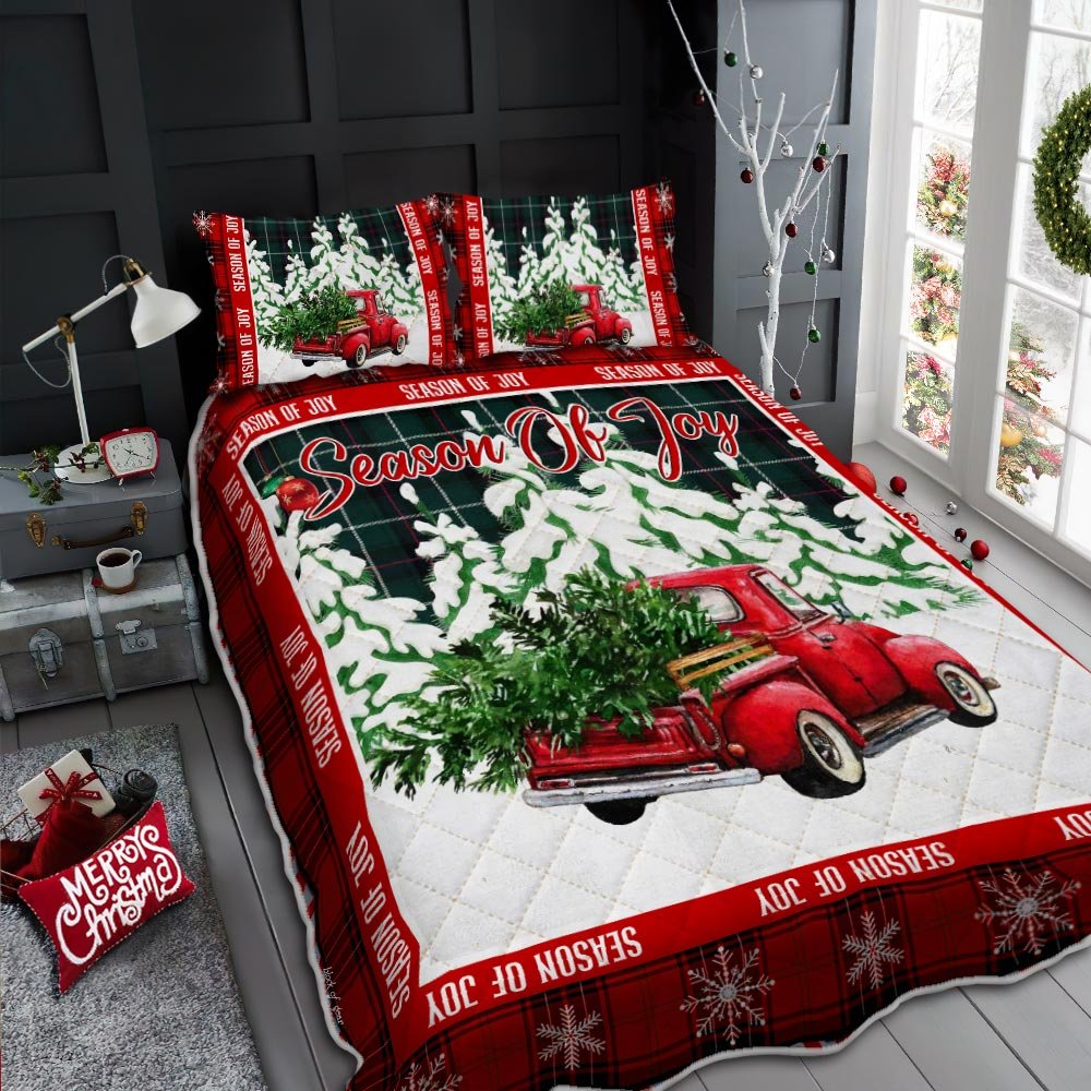 Red Truck Season Of Joy Quilt Bedding Set