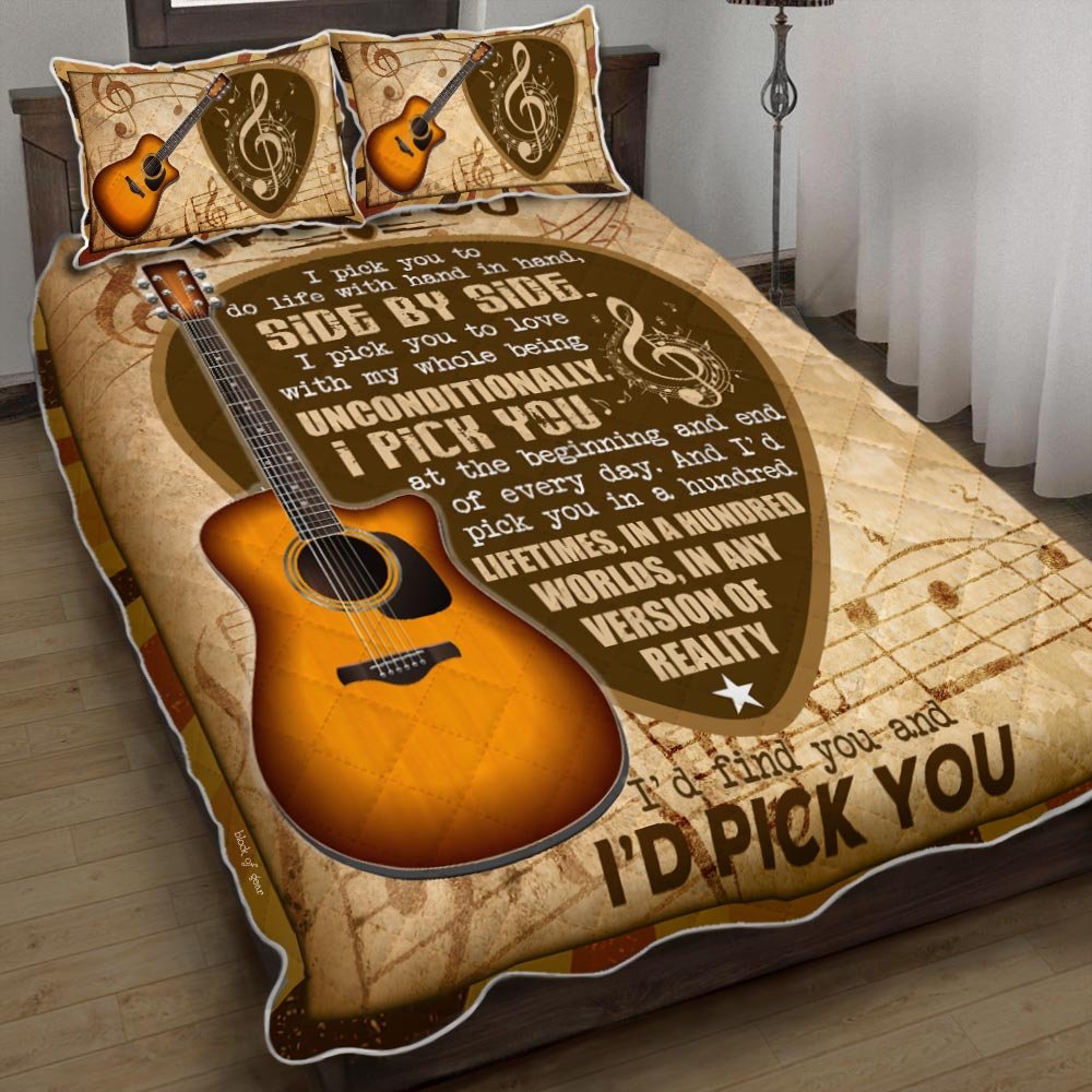 Romantic Love I Pick You Guitar Quilt Bedding Set