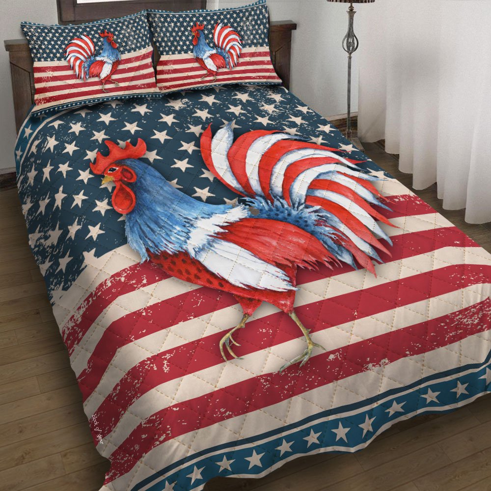 Rooster American Quilt Bedding Set