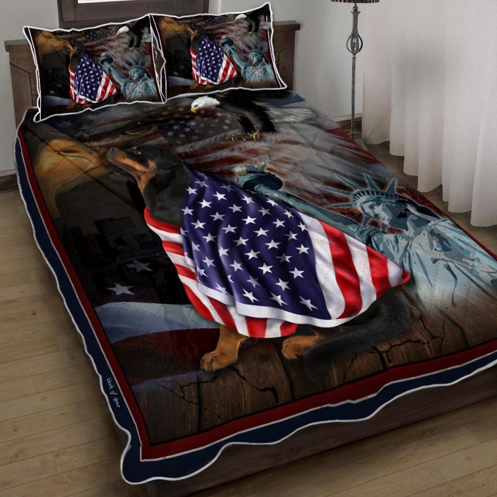 Rottweiler American Patriot Quilt Bedding Set-qry7y