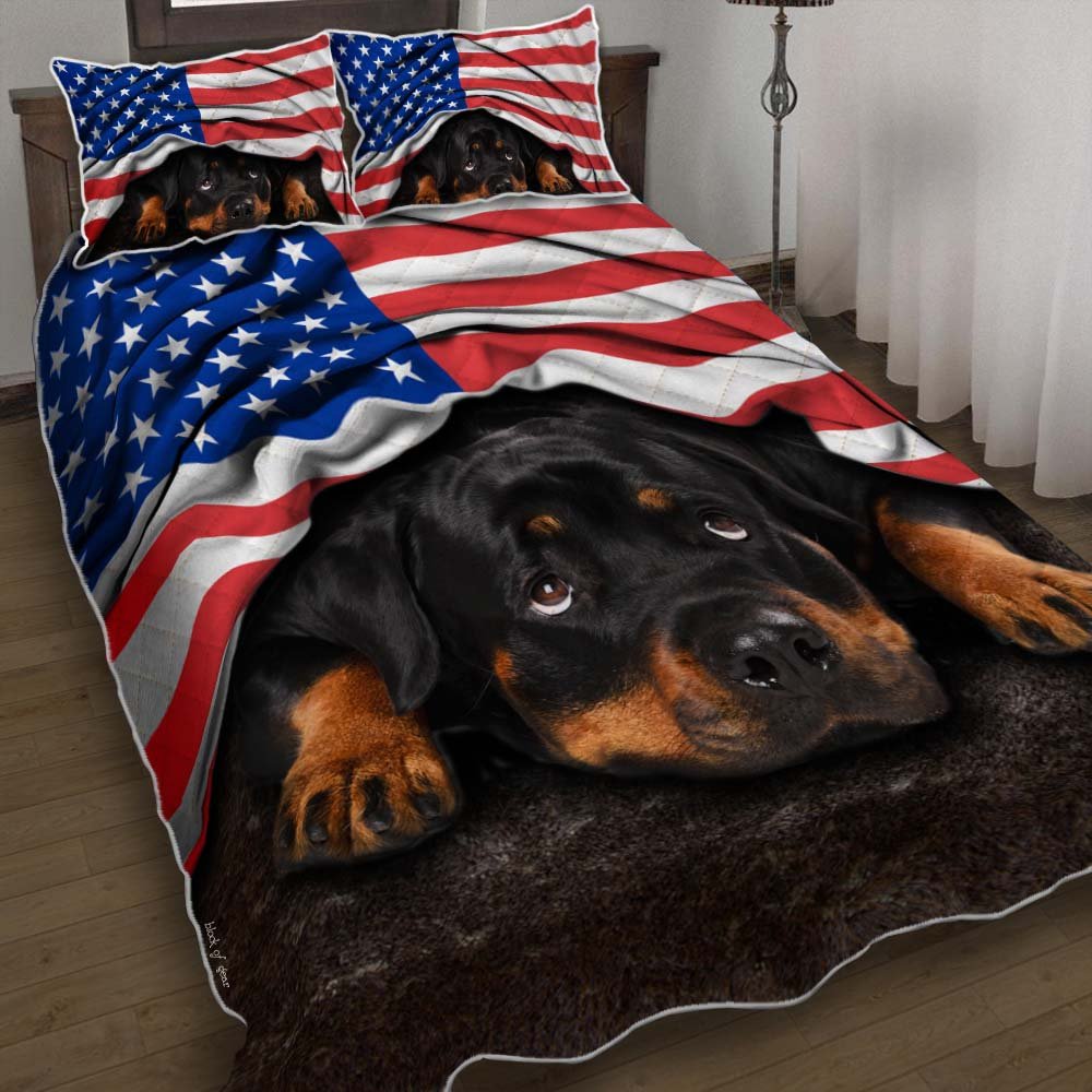 Rottweiler American Patriot Quilt Bedding Set