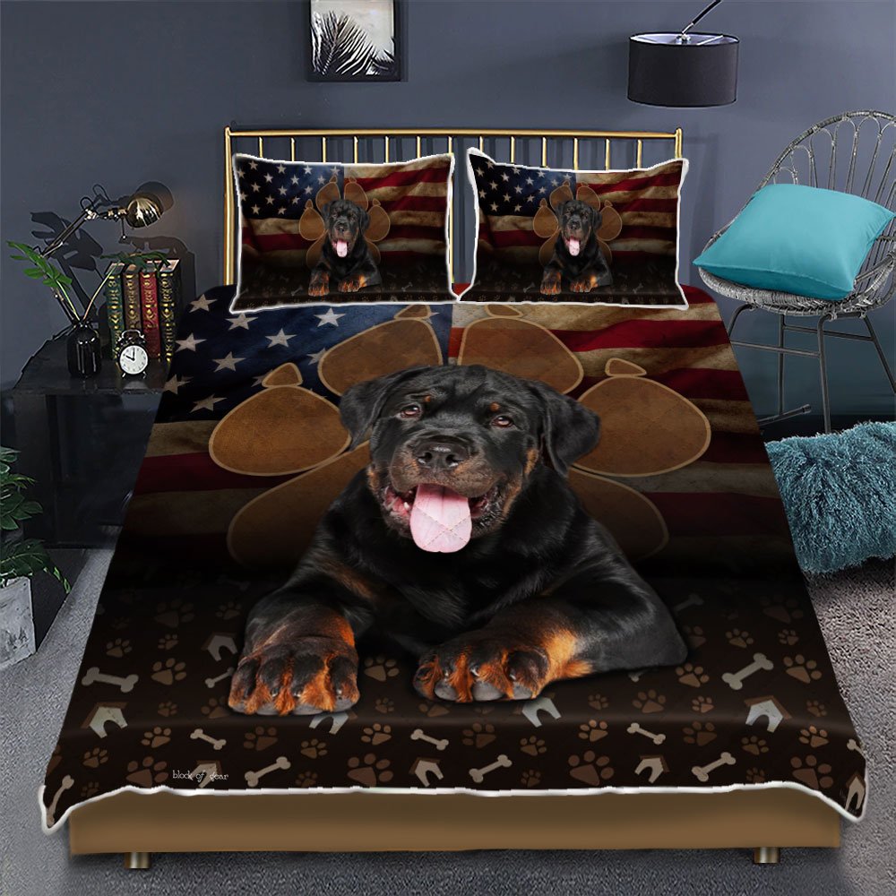 Rottweiler Dog Paw Quilt Bedding Set