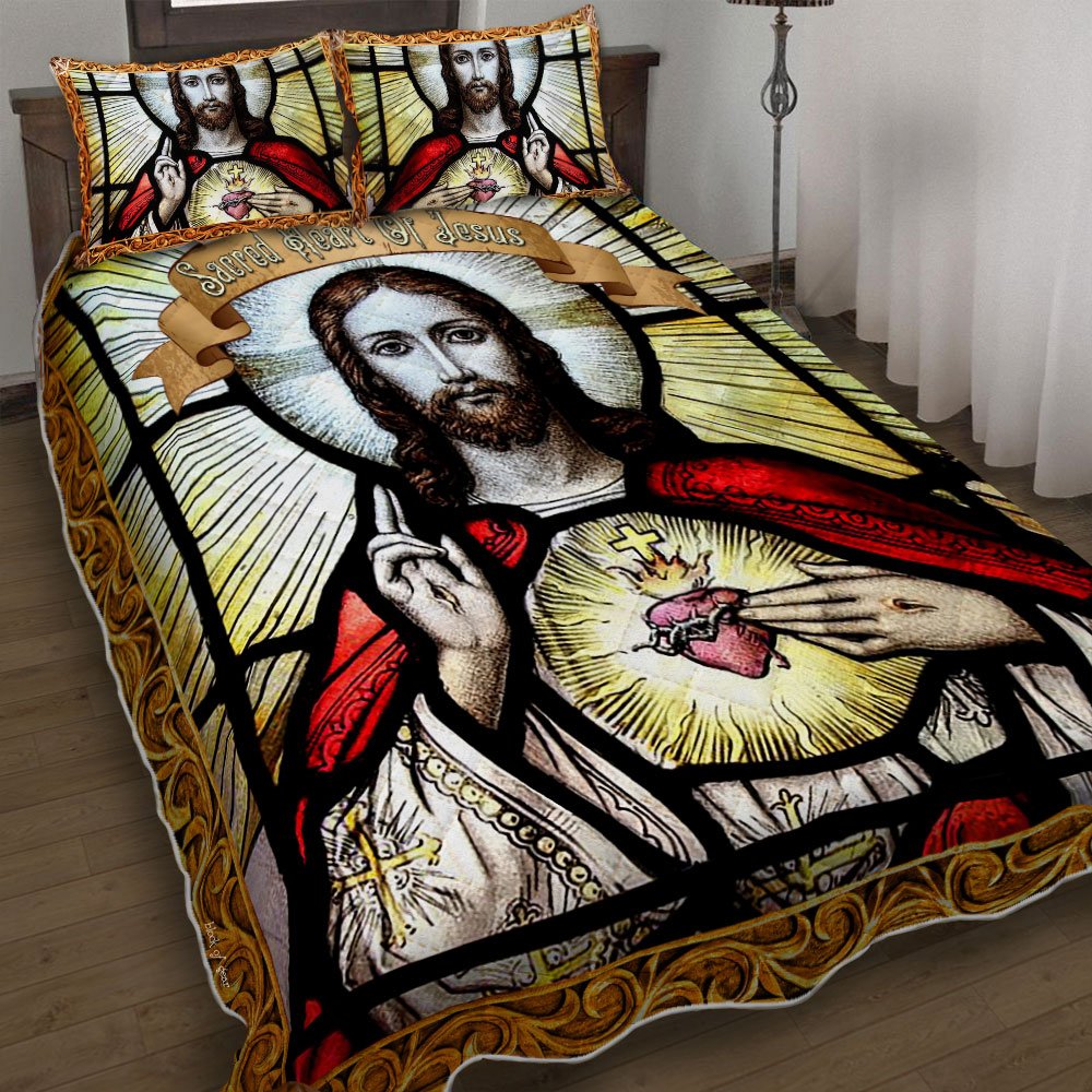 Sacred Heart Of Jesus Christian Quilt Bedding Set