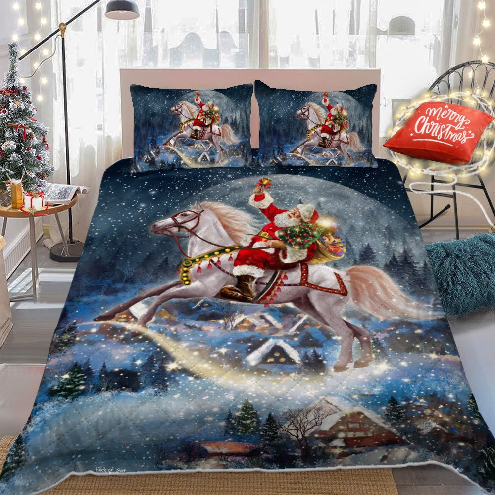 Santa Claus Riding Horse Christmas Quilt Bedding Set Qnn626qs