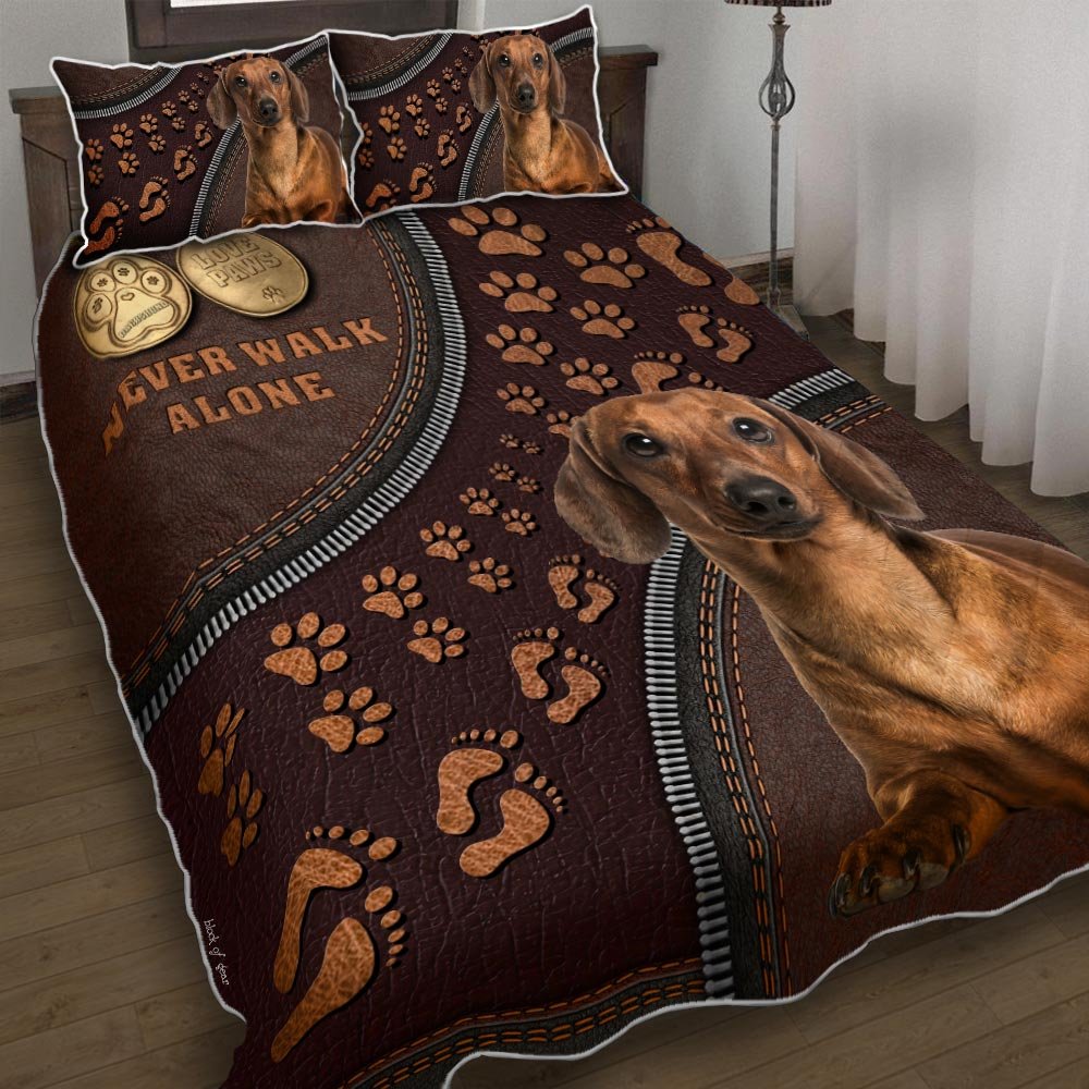 Schnauzer Never Walk Alone Quilt Bedding Set