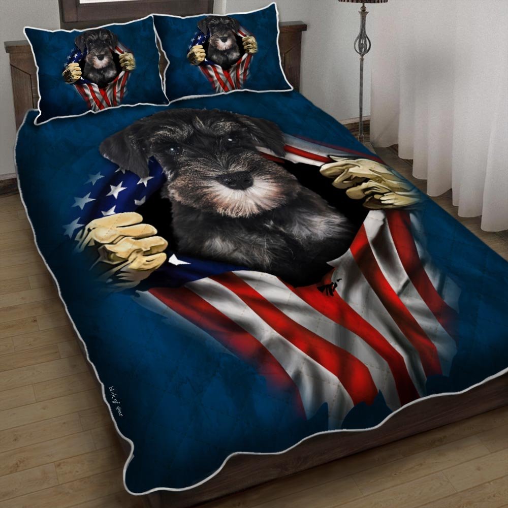 Schnauzer With Flag Quilt Bedding Set