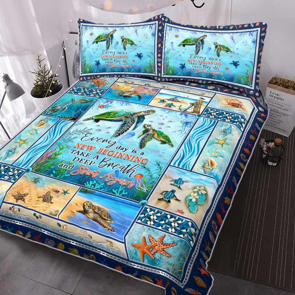 Sea Turtle Quilt Bedding Set Everyday Is A New Beginning Mlh2086qs