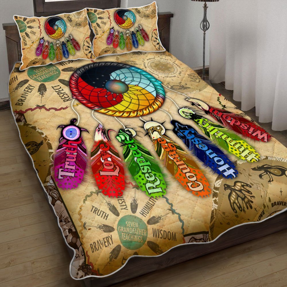 Seven Teachings Native American Quilt Bedding Set Truth Love Respect Courage Humility Wisdom Honesty Qnk845qs