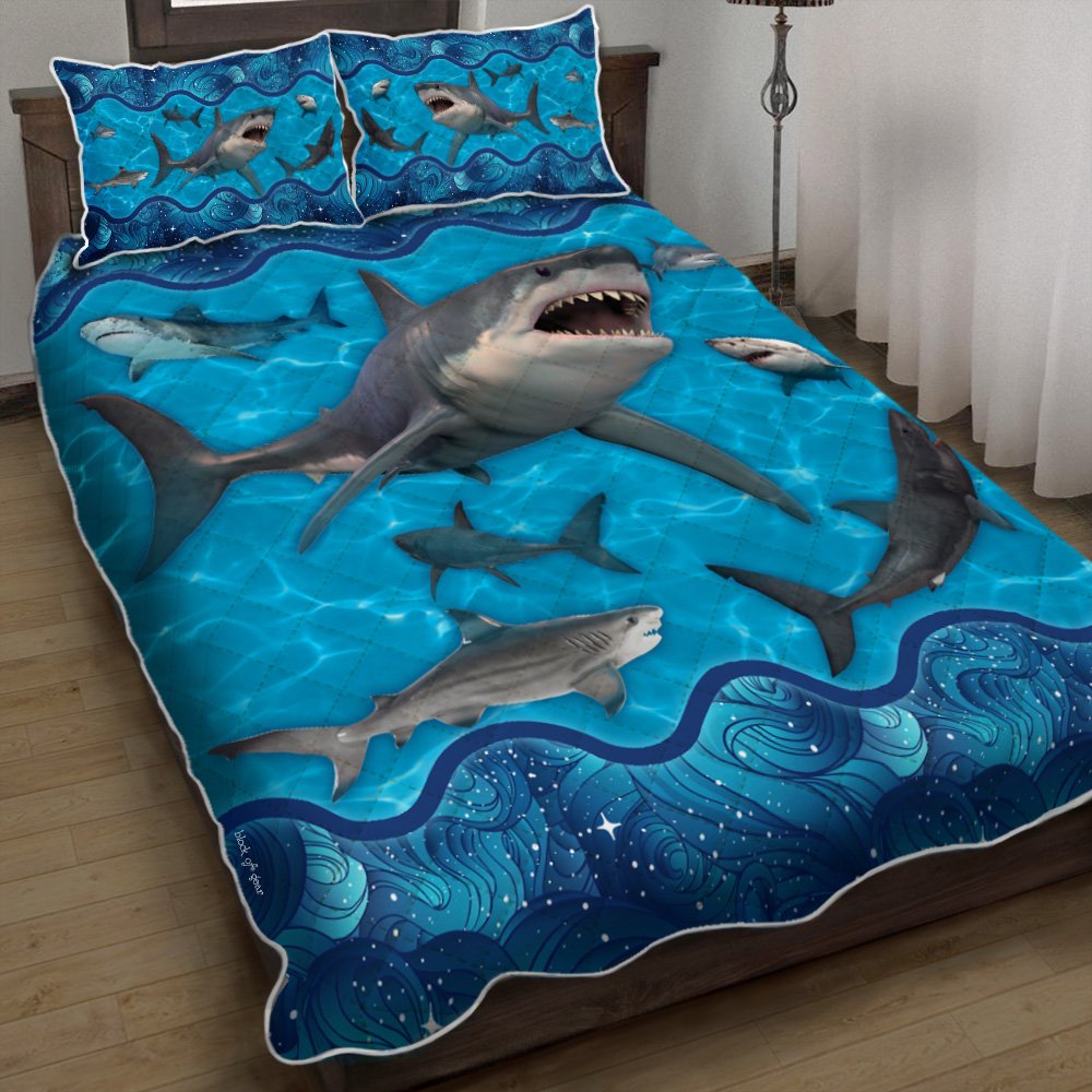 Sharks Swimming Quilt Bedding Set