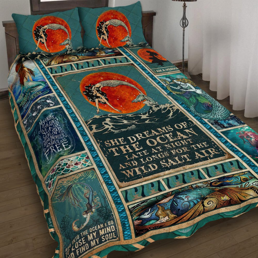 She Dreams About The Ocean Mermaid Quilt Bedding Set