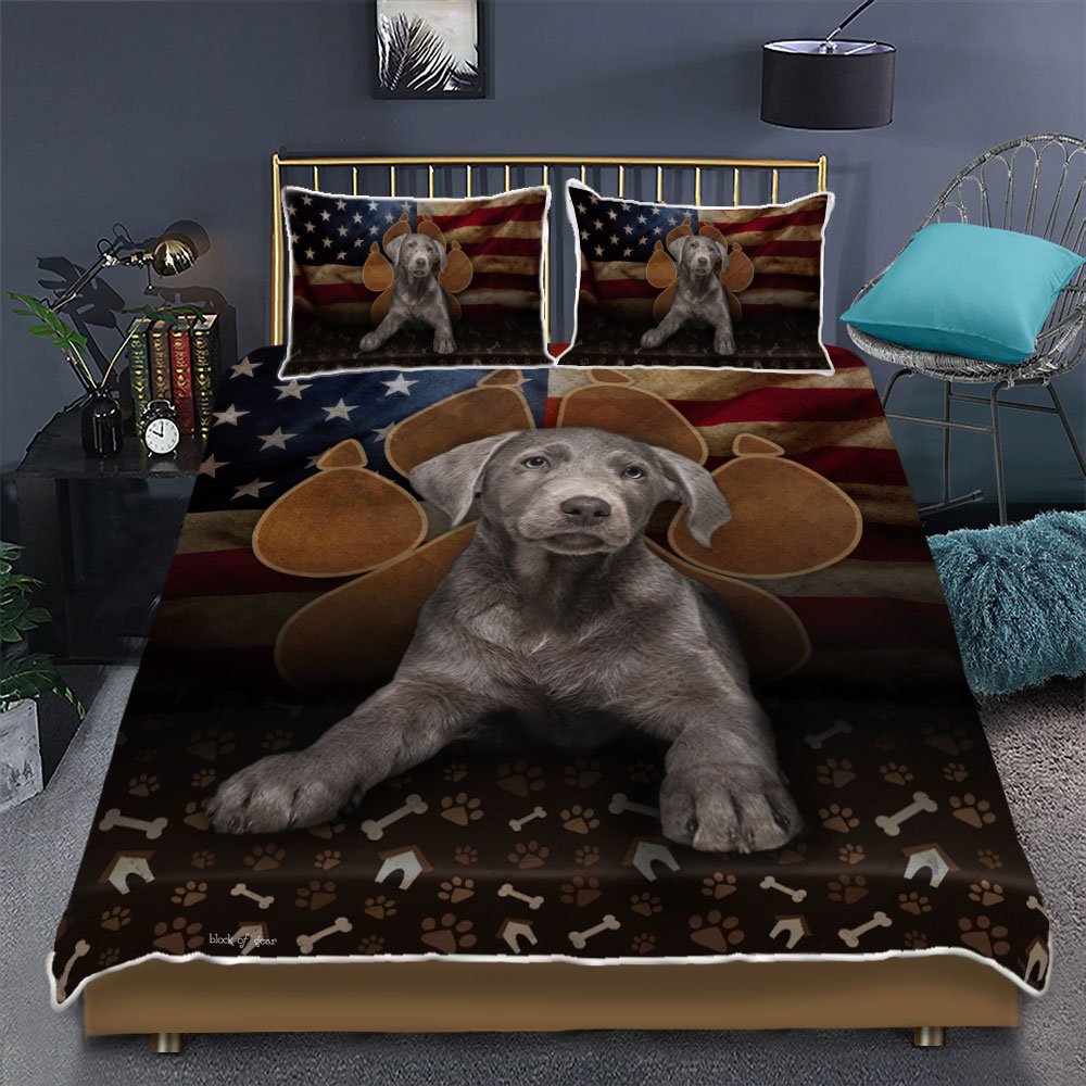 Silver Labrador Dog Paw Quilt Bedding Set