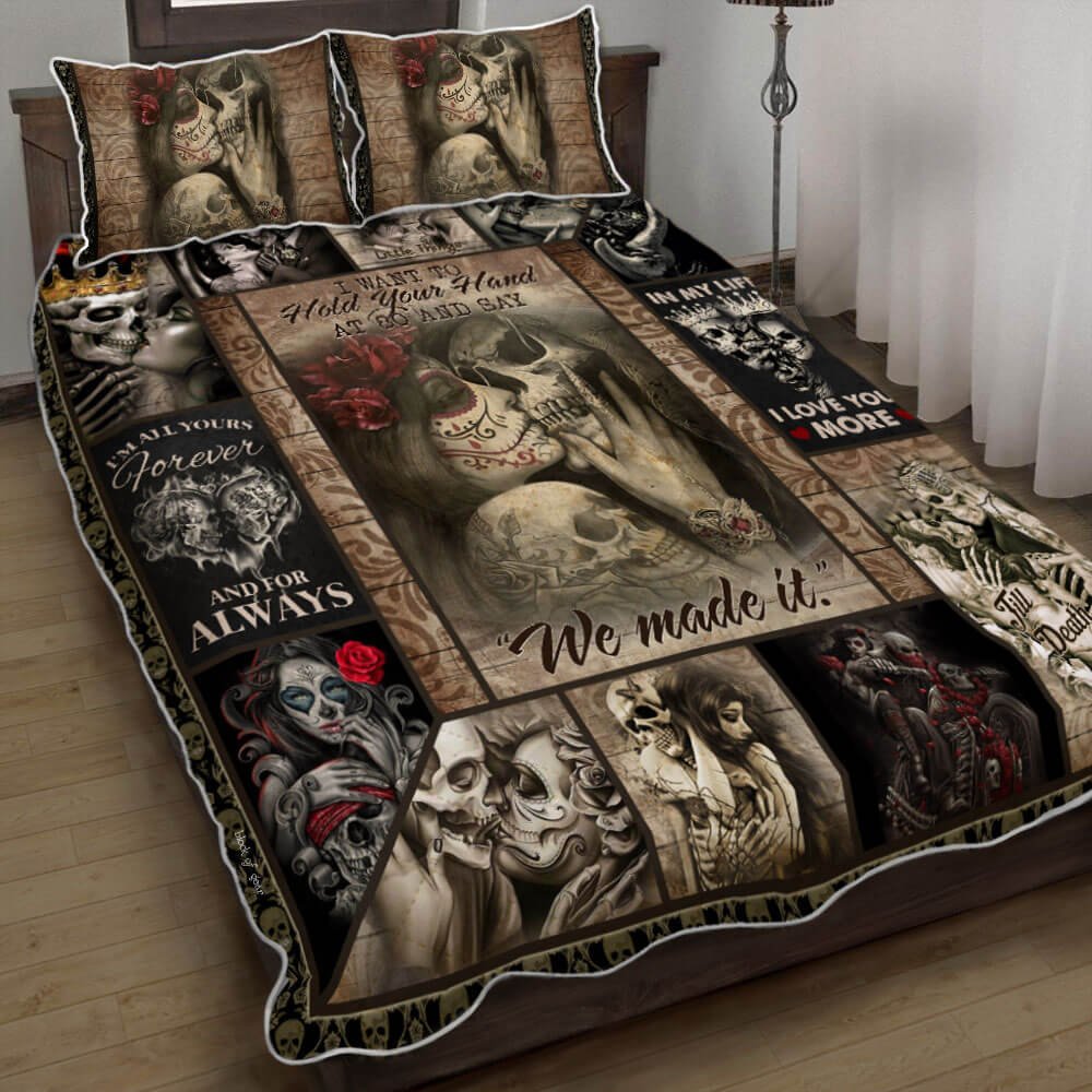 Skull Couple I Want To Hold Your Hand At 80 Quilt Bedding Set-p8g86