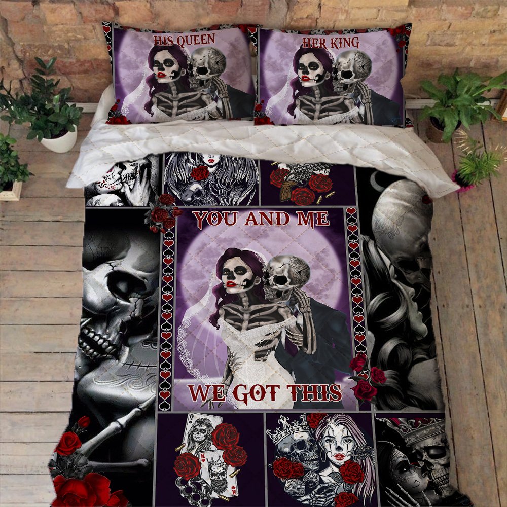 Skull Couple Quilt Bedding Set Poker Card You And Me We Got This Bnn76qs