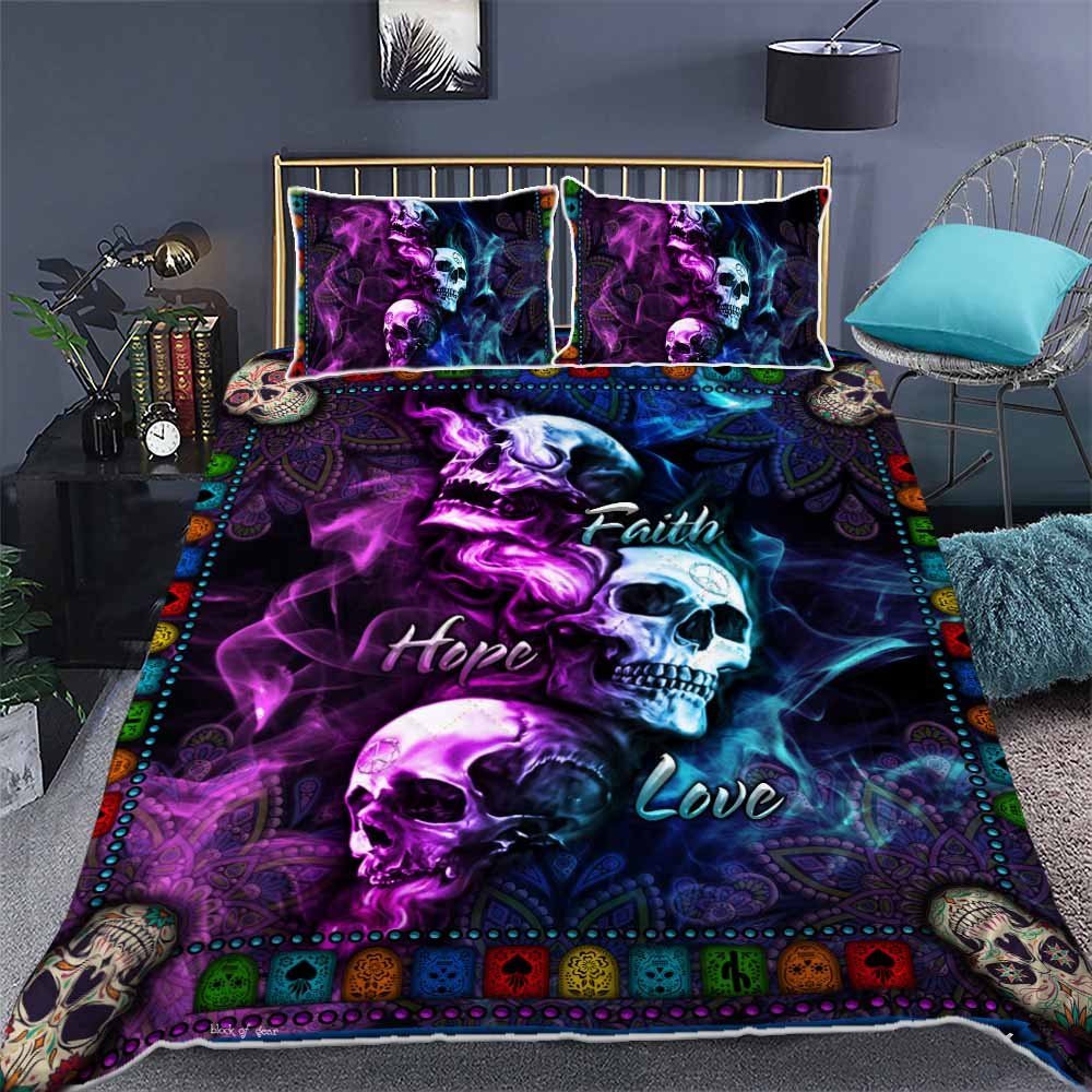 Skull Faith Hope Love Quilt Bedding Set