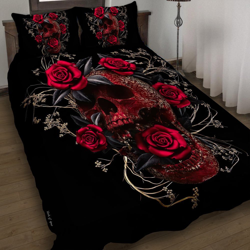 Skull Rose Meaning Rose Flowers Sugar Skull Quilt Bed Set