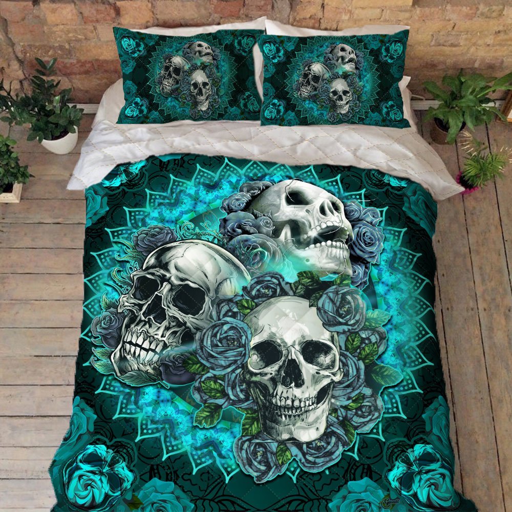 Skull Turquoise Rose Quilt Bedding Set Bnl542qs