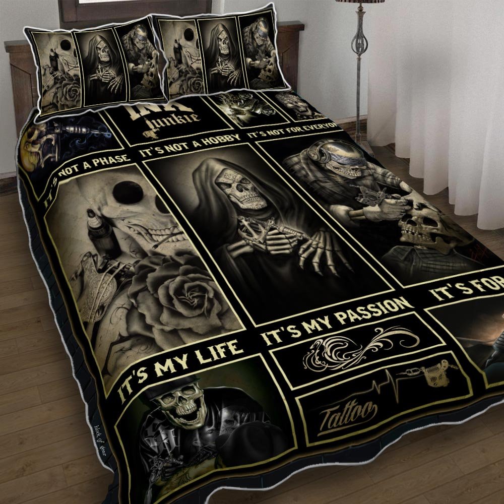 Skulls And Tattoos Quilt Bedding Set