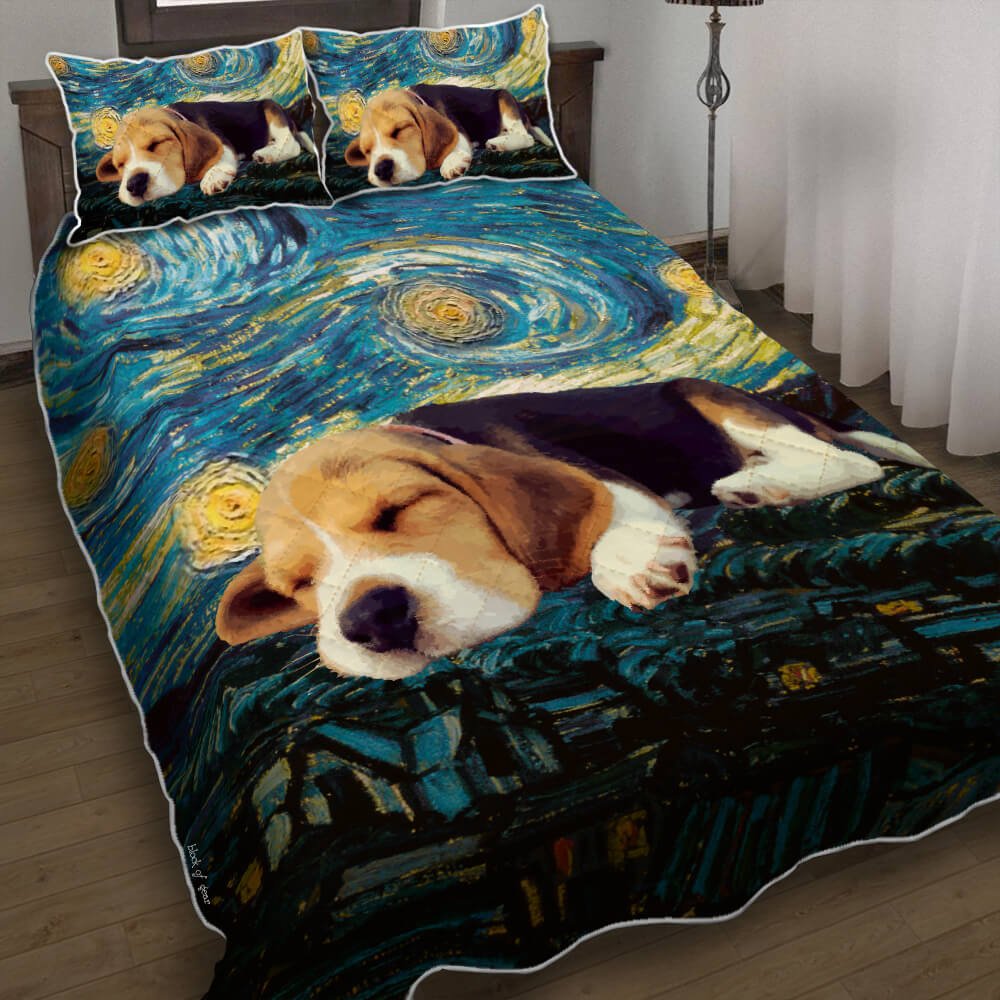 Sleeping Beagle Starry Night Quilt Bedding Set