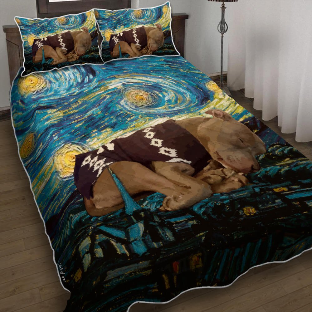 Sleeping Pit Bull Starry Night Quilt Bedding Set