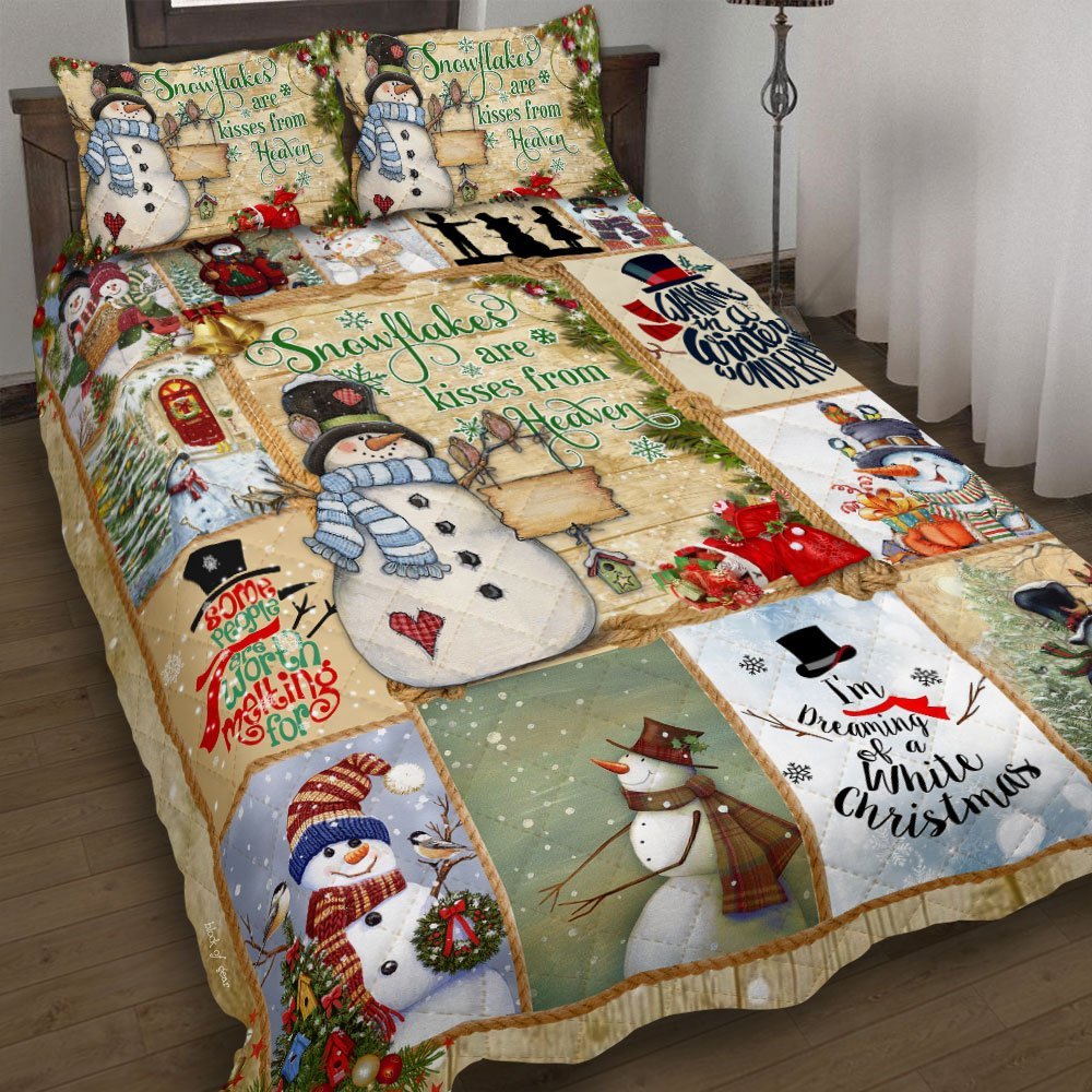 Snowflakes Are Kisses From Heaven Snowman Quilt Bedding Set