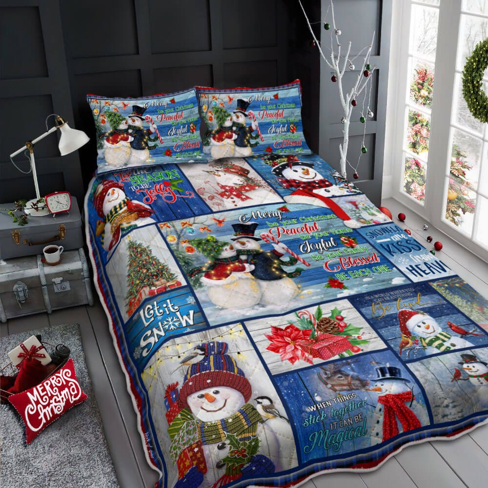 Snowman Be Merry And Bright Quilt Bedding Set