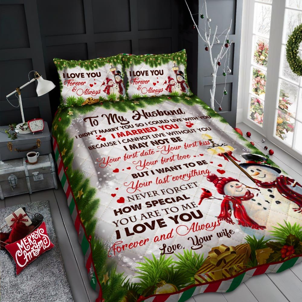 Snowman Couple Christmas Quilt Bedding Set-3cfff