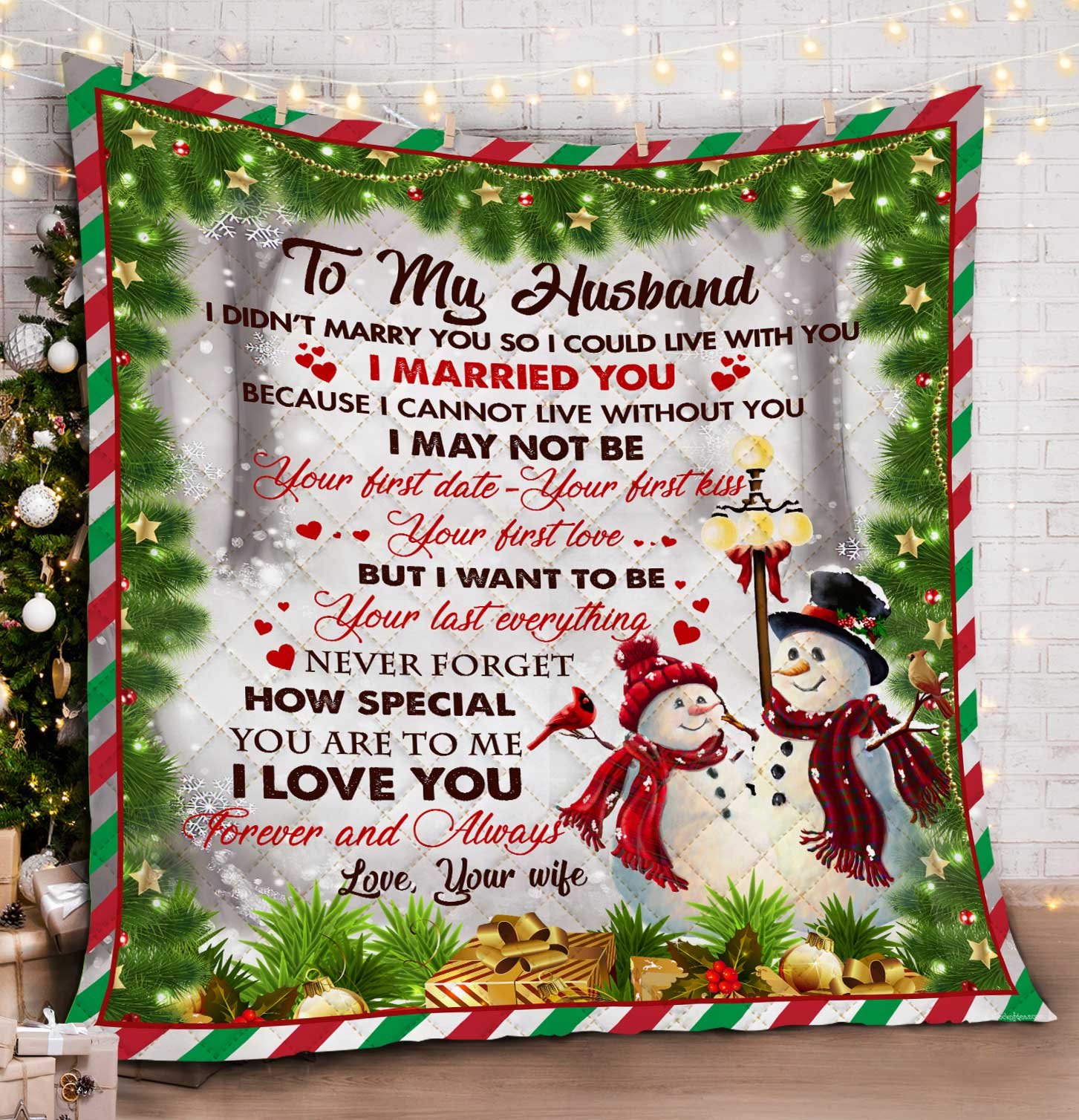 Snowman Couple Christmas Quilt Blanket