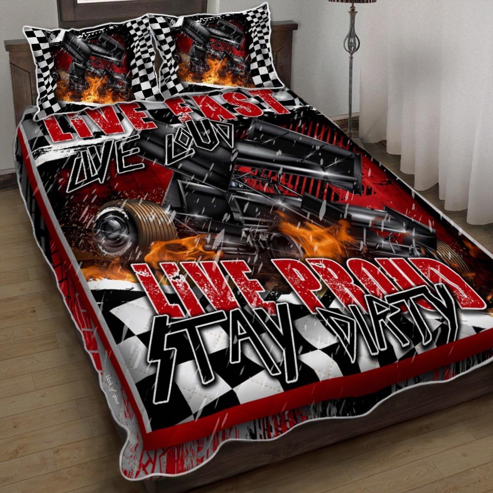 Spint Car Dirt Track Racing Quilt Bedding Set