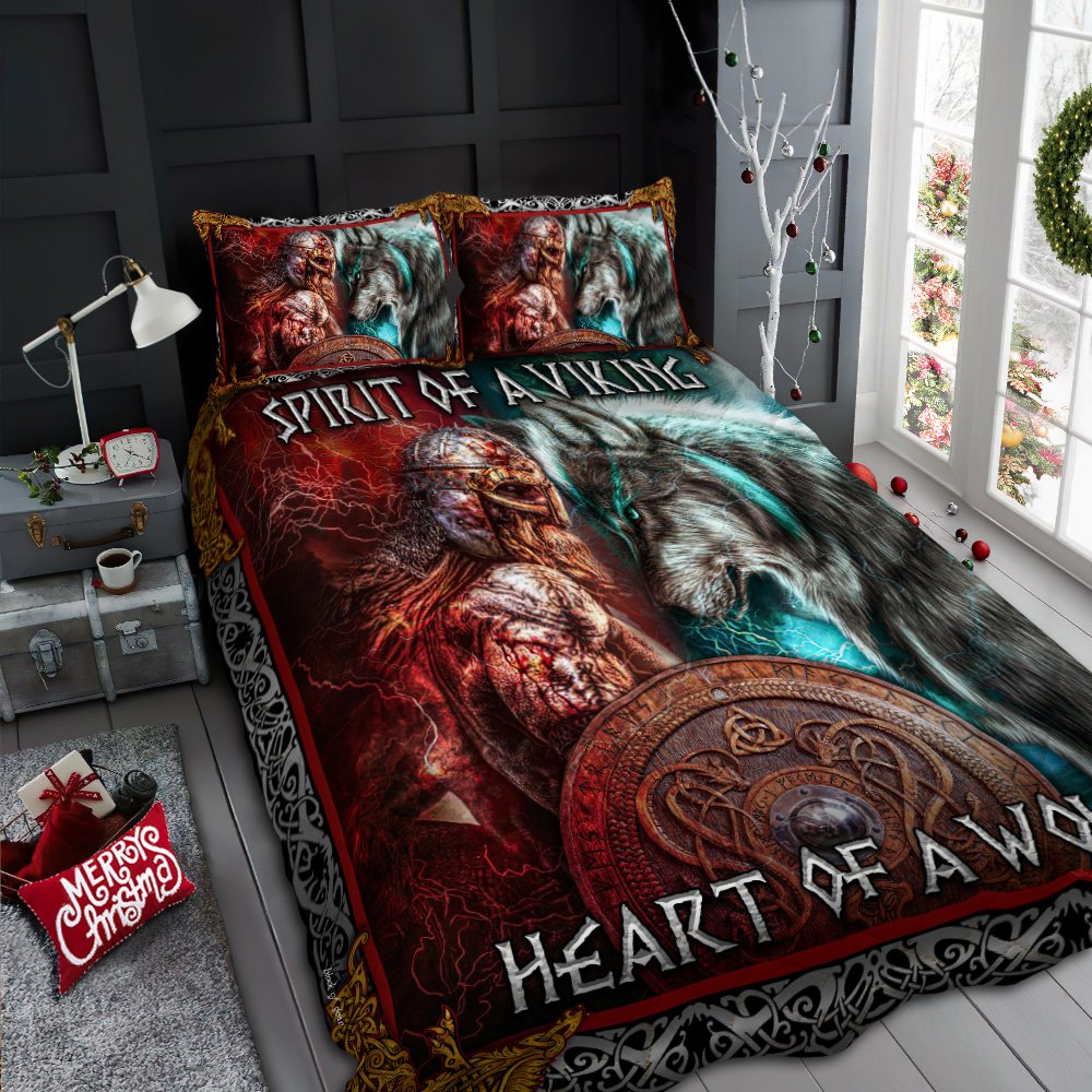 Spirit Of A Viking Heart Of A Wolf Quilt Bedding Set