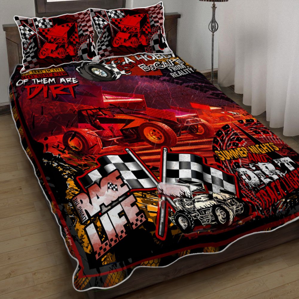 Sprint Car Quilt Bedding Set Dirt Racing