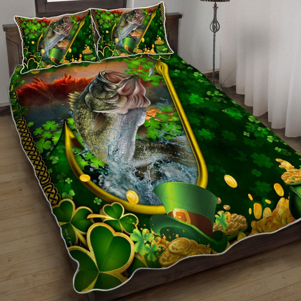 St Patricks Day Bass Fishing Quilt Bedding Set