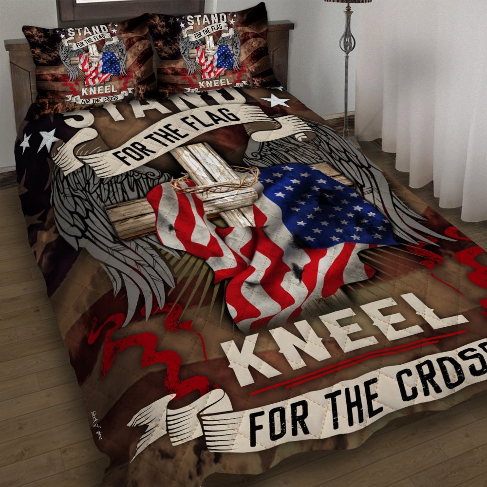 Stand For The Flag Kneel For The Cross Quilt Bedding Set