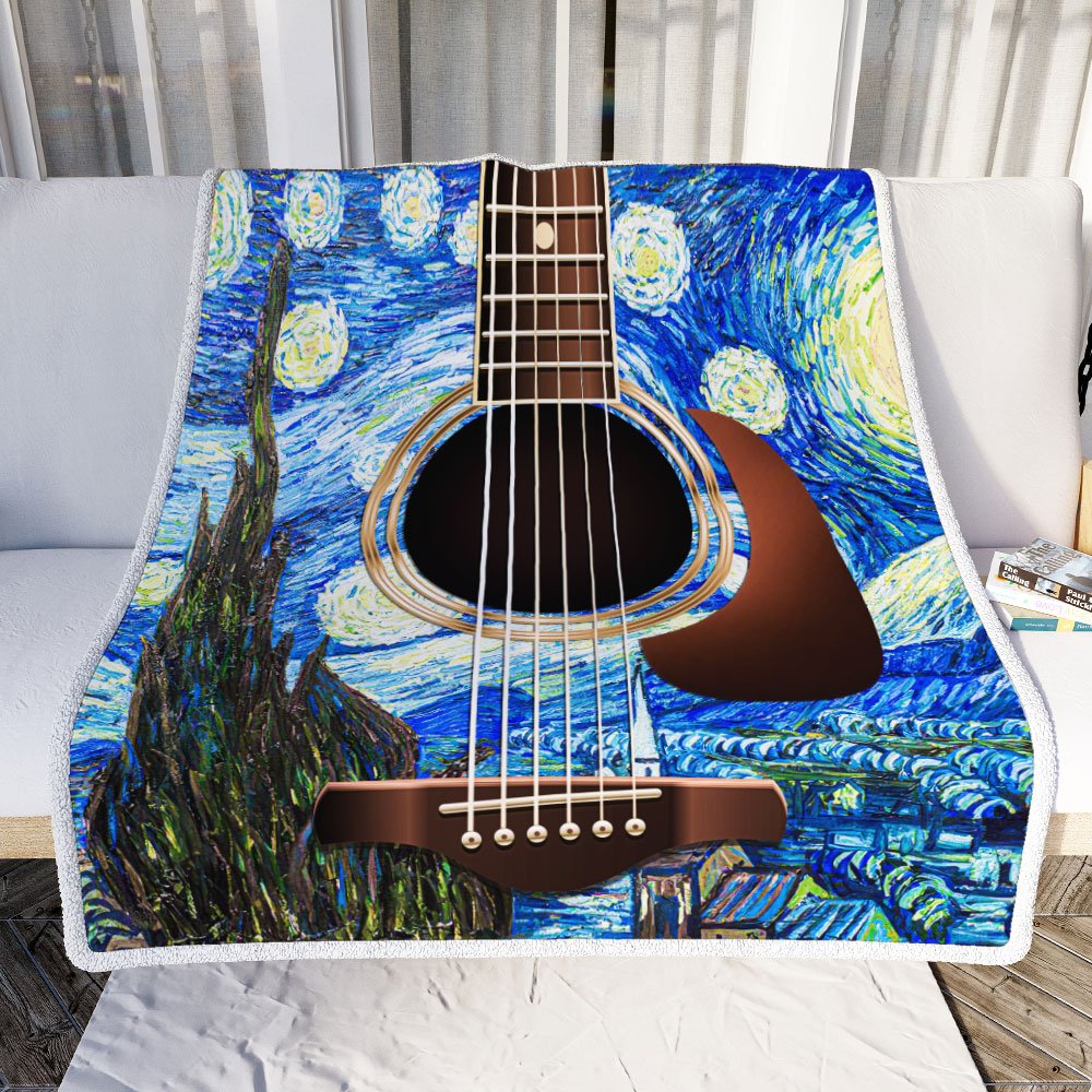 Starry Night Guitar Sofa Throw Blanket