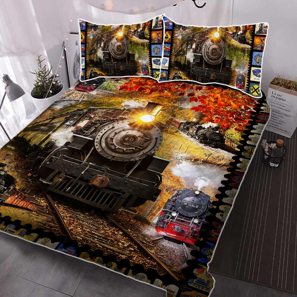 Steam Railroad Trains Quilt Bedding Set Thh3505qs