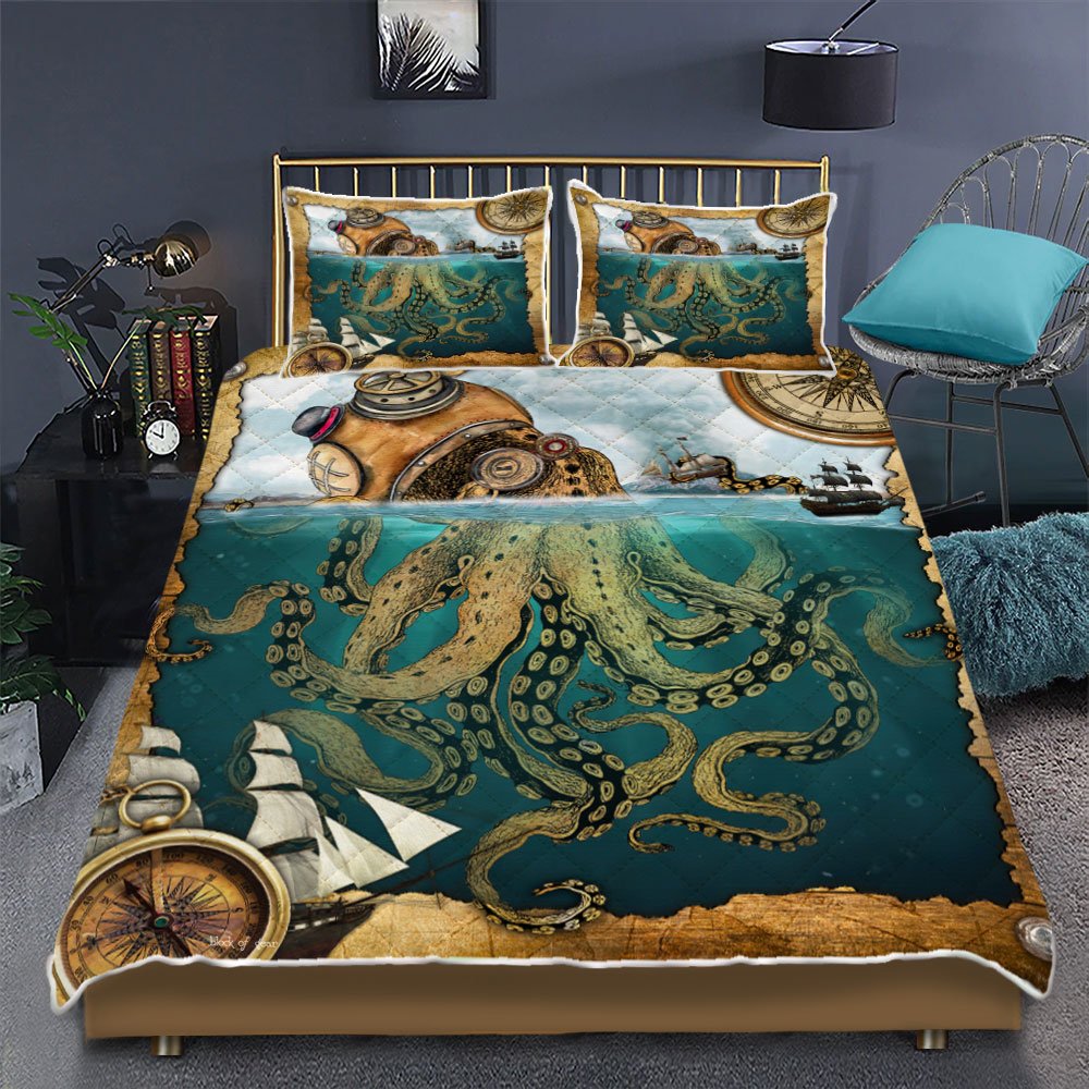 Steampunk Octopus Beneath The Surface Quilt Bedding Set