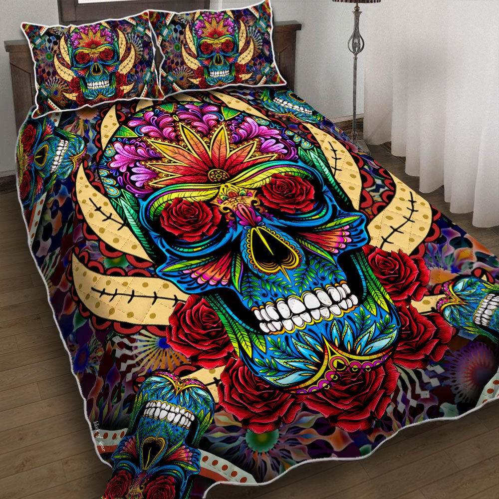 Sugar Skull Flower Quilt Bedding Set