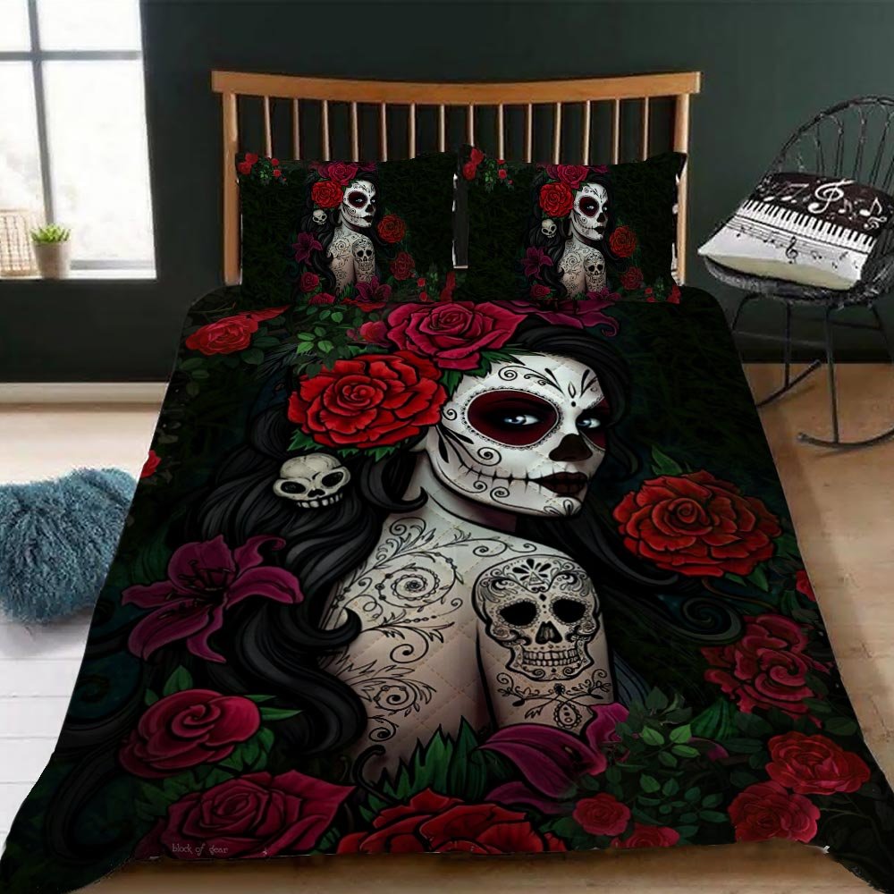 Sugar Skull Girl Quilt Bedding Set