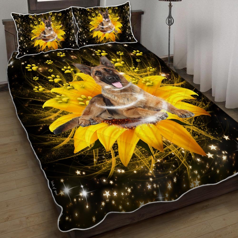 Sunflower German Shepherd Lover Quilt Bedding Set