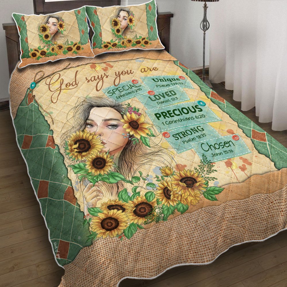 Sunflower Girl God Says You Are Quilt Bedding Set