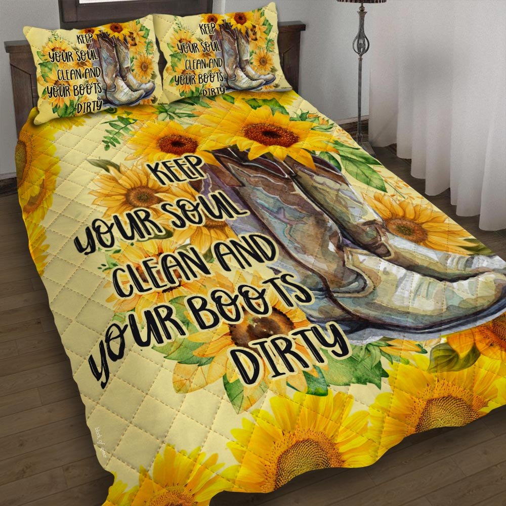 Sunflower Girls Boots Keep Your Soul Clean Quilt Bedding Set