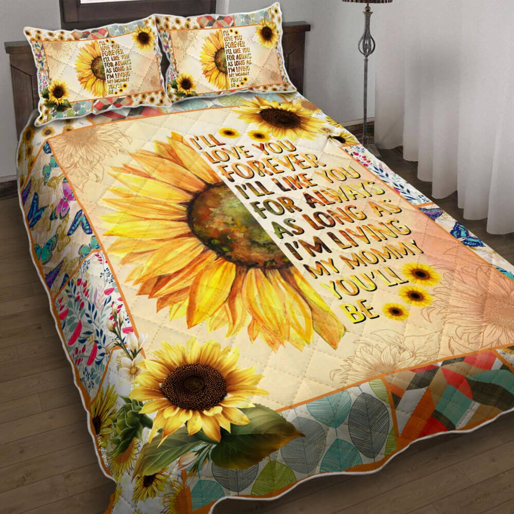 Sunflower I Love You Mom Quilt Bedding Set