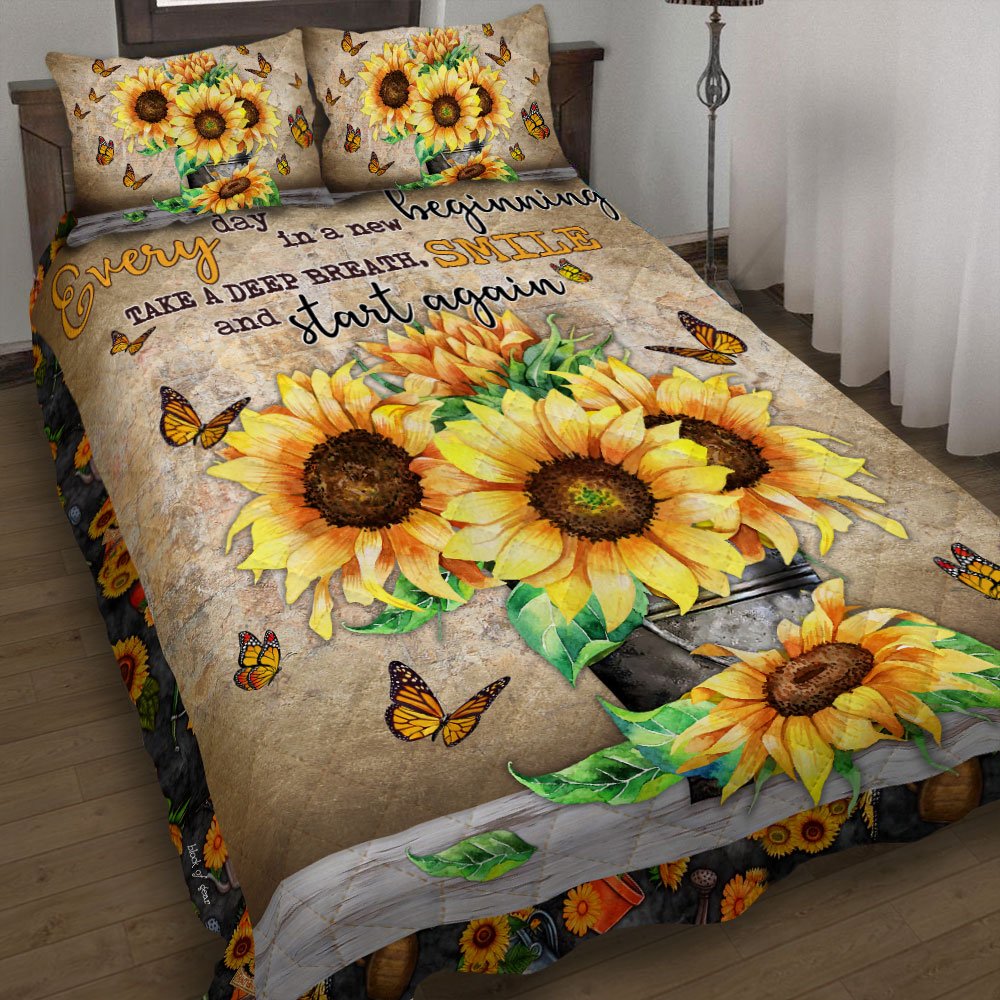 Take A Deep Breath Smile And Start Again Sunflower Quilt Bet Set