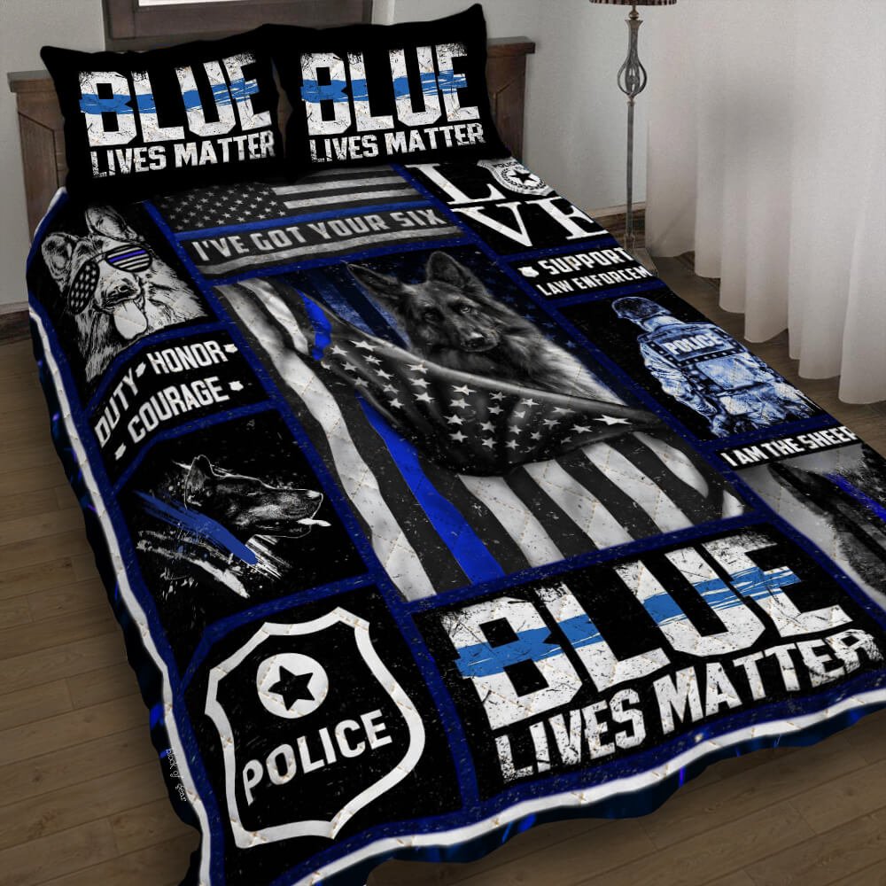 Thin Blue Line Police Dog Quilt Bedding Set