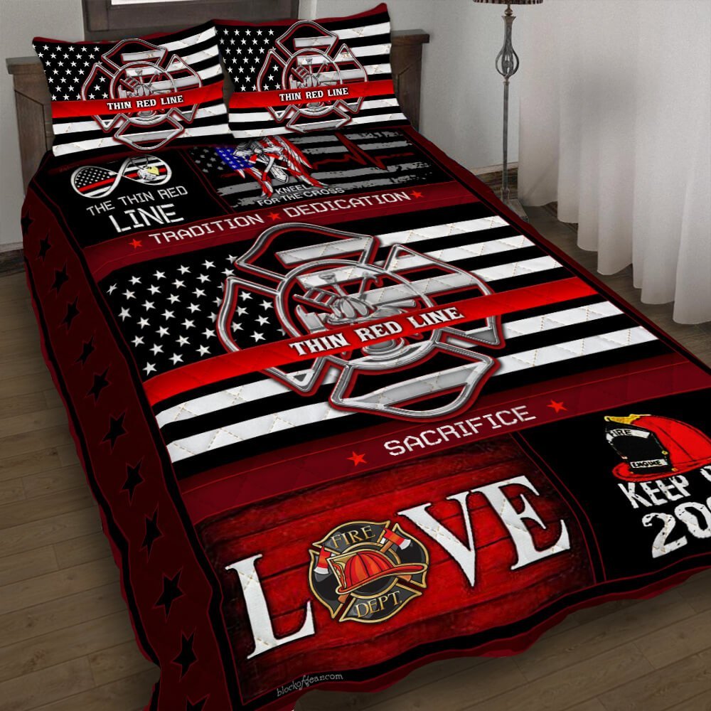 Thin Red Line Firefighter Quilt Bedding Set