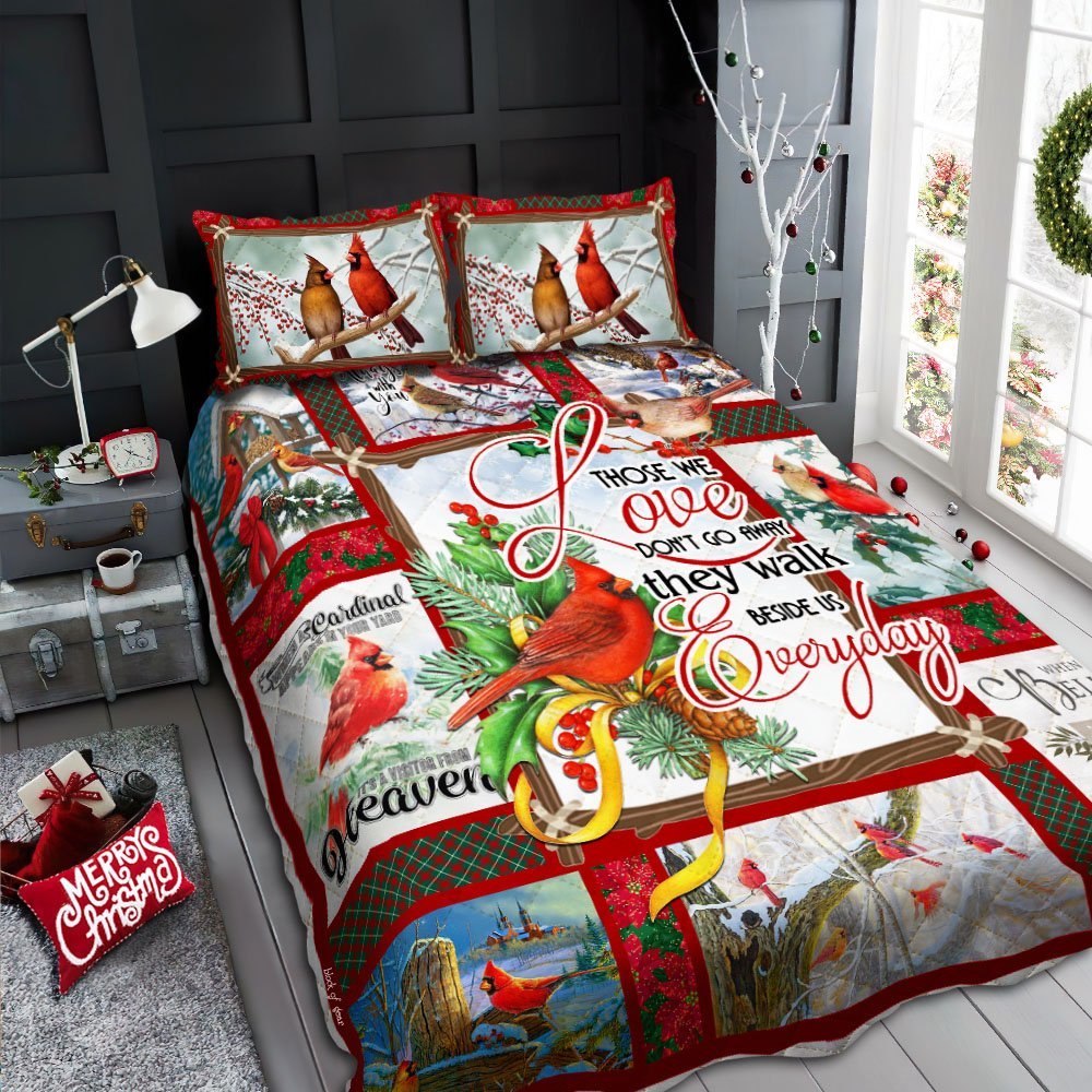 Those We Love Dont Go Away Cardinal Christmas Quilt Bedding Set