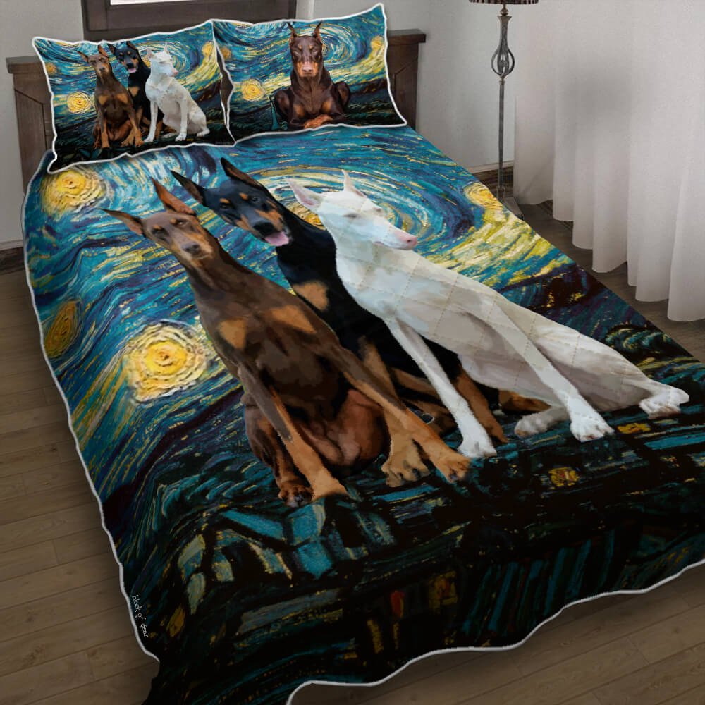 Three Dobermans Starry Night Quilt Bedding Set V1