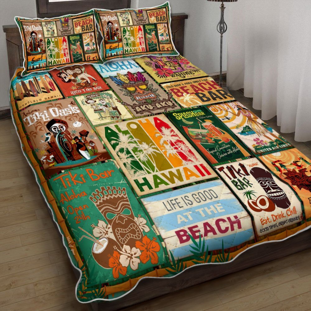 Tiki Bar Hawaii Quilt Bedding Set