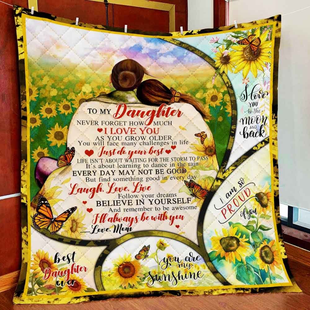 To My Daughter Sunflower Quilt Blanket