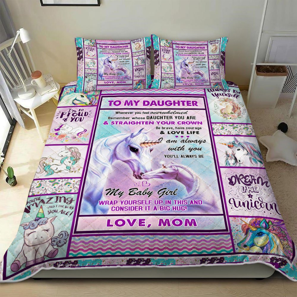 To My Daughter Unicorn Magic Love Mom Quilt Bedding Set